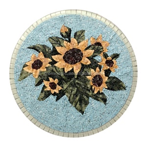 Mosaico de mármol con diseño floral de piedra natural de Foshan, mural con forma de medalla para entrada, patrón personalizado, baldosas de rompecabezas marrones para suelo. - Product Image 5