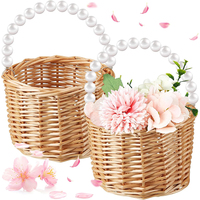 INUNION panier de pique-nique rond panier de fleurs avec poignée panier en osier en rotin pour Camping jardin de mariage avec poignée en perle
