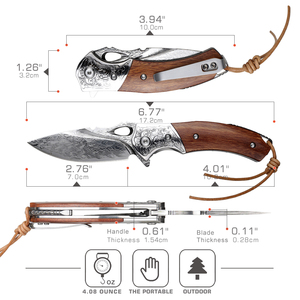 Navaja Plegable de Acero de Damasco con Mango de Madera de Hierro del Desierto, Cuchillo EDC Afilado para Uso Diario, Camping y Senderismo - Product Image 3