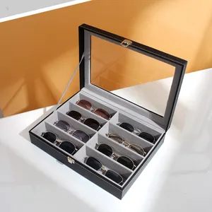 حافظة نظارات شمسية محمولة من 8 فتحات في صندوق لتخزين النظارات مصنوع من ألياف الكربون صندوق تخزين لعرض النظارات حامل منظّم للنظارات