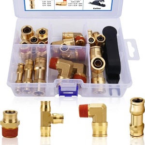 Conectores Neumáticos de Latón de 1/4, 3/8 y 1/2 Pulgadas, Kit de 17 Piezas con Herramienta de Corte - Product Image 1