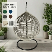 Fauteuil suspendu en osier avec base ronde de couleur personnalisée, chaise suspendue en forme d'œuf avec coussin en polyester pour le jardin, mobilier d'extérieur
