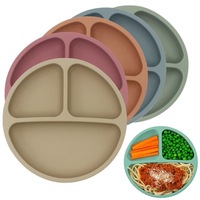 Assiette à dîner pour bébé en silicone de haute qualité, résistante à la chaleur, antidérapante, diamètre 192 mm, design moderne, facile à nettoyer, base à ventouse