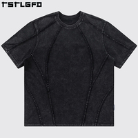 Camiseta Oversize de Algodón 100% Pesado con Efecto Desgastado y Lavado Ácido para Hombre, con Paneles y Costuras Contratintadas