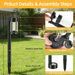 Lampes solaires d'extérieur Alecter en métal et verre, étanches, pour allées, jardins et décorations paysagères - Product Image 2