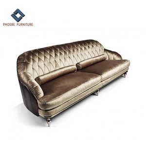Châu Âu Nhung Vàng Sang Trọng <span class=keywords><strong>Sofa</strong></span> Vải <span class=keywords><strong>4</strong></span> Chỗ Chesterfield Tufted Couch - Product Image 4