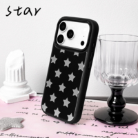 Coque de téléphone magnétique pour iPhone 17/17 Pro/17 Pro Max/16/16 Pro/16 Pro Max avec dorure argentée, étoiles et bordure noire, doublure floquée