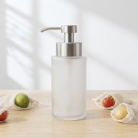 Bouteille pompe à mousse en verre givré transparent de luxe 350 ml, 44 dents, vide, pour savon liquide et désinfectant pour les mains