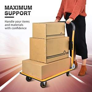 MILLMISS 70*50cm 400kg 스몰 사이즈 옐로우 스틸 플랫폼 핸드 트럭 카트 트롤리 쉬운 운반 창고 - Product Image 4