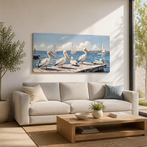Arte de Pared de Playa, Cuadros Grandes de Gaviotas en el Océano Azul, Impresiones Estéticas de Aves de Playa, Decoración de Pared Moderna con Paisaje Marino Costero - Product Image 3