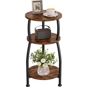 Table d'appoint en bois SENYU à 3 niveaux avec rangement, design industriel, table console moderne pour salon - Product Image 1