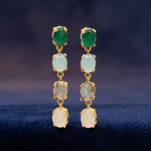 Nouveauté : Boucles d'oreilles pendantes pour homme en argent sterling 925 avec pierres précieuses multicolores et placage or 14 carats, forme ovale tendance - Product Image 3