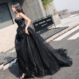 Black Halter Backless Ball Gown Evening Dress Satin Floor Length With Trail Natural Waistline For Banquets Performances - Product Image 1