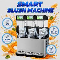 Machine à slush professionnelle 3 réservoirs 15L avec système de refroidissement à tube en cuivre, pour cocktails glacés et margaritas, en acier inoxydable