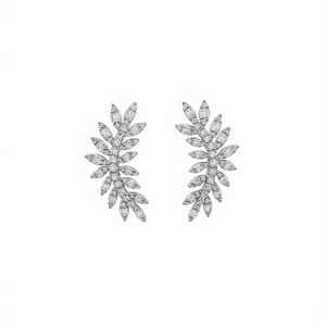 E2142 Orecchini con diamanti dorati, taglio marquise, colore D naturale, gioielli classici da sposa da donna - Product Image 1