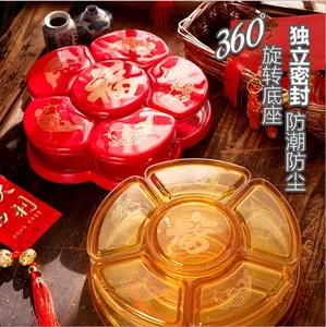 Wholesales round Plastic Festival Storage Box 6 Grids Rotatable for Dried Fruit Snack Candy