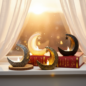 Lanterne LED en forme <span class=keywords><strong>de</strong></span> lune pour le Ramadan, artisanat doré musulman Eid Mubarak, <span class=keywords><strong>décoration</strong></span> <span class=keywords><strong>de</strong></span> <span class=keywords><strong>table</strong></span> pour fête, ornements en plastique Elonna - Product Image 1