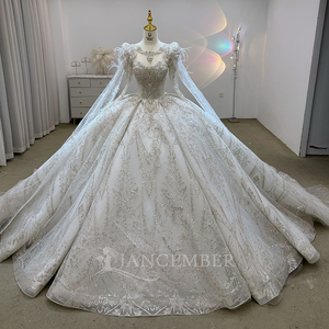 Jancember JJ112 Princess Full Sleeve Sequined <b>Wedding</b> Bridal Gowns Dress With <b>Shawl</b> - Product Image 1