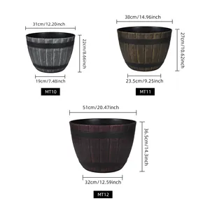 Indoor/Outdoor Balcony Garden Decor MT-230 Plastic Wine Barrel Design Flowerpot Planter Pot Faux Wood Style For Plants Flowers