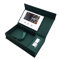 Boîte photo USB en lin personnalisée, boîte vidéo avec écran LCD