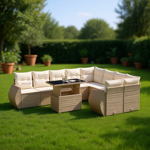 Juego de Sofás de Jardín de Ratán de Lujo PPL, Beige, 6 Plazas, Muebles de Exterior de Diseño Contemporáneo, Resistentes a la Intemperie - Product Image 2