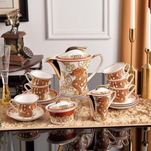Nouveau produit : 15 pièces de services à café et à thé en porcelaine de luxe de style palais d'Europe occidentale pour cadeau de Noël - Product Image 1