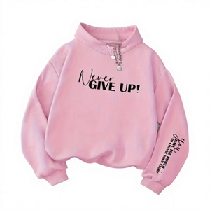 Sudadera de cuello redondo rosa para mujer Hardihood International con estampado de letras 'Never Give', hombros caídos, manga larga, informal, de punto. - Product Image 1