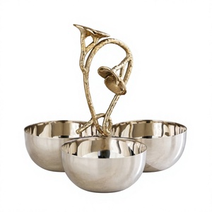 Juego de 3 tazones de metal de moda con diseño de hojas, acabado pulido, estilo glamuroso hecho a mano, para servir comida, tazones para regalo. - Product Image 4