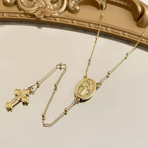 2026 Hot Sale Religion Jewelry Faith Jesus Real Fashion 18K Gold Plated <b>Bead</b> Chain <b>Cross</b> <b>Necklace</b> - Product Image 4