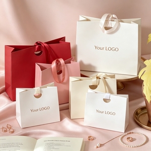 Personalized Small Square Paper Gift Bag Hot Gold Foil Stamp Logo Custom Ribbon Handle Matte for Jewelry Store Packaging - Product Image 4