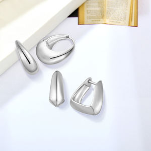 Fast Shipping Fine <strong>Jewelry</strong> 925 Silver Plain Chunky Punk Drop Hoop Earrings <strong>Jewelry</strong> Gold Plated Hoop Earrings for Women - Product Image 6