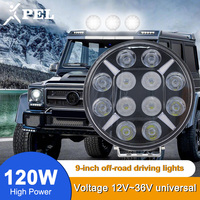 Feux de travail LED RHINO Super Bright 12V-24V 9 pouces 120W 10000LM pour camion, tout-terrain, avec fonction stroboscopique DRL pour camion, voiture, SUV, 4x4