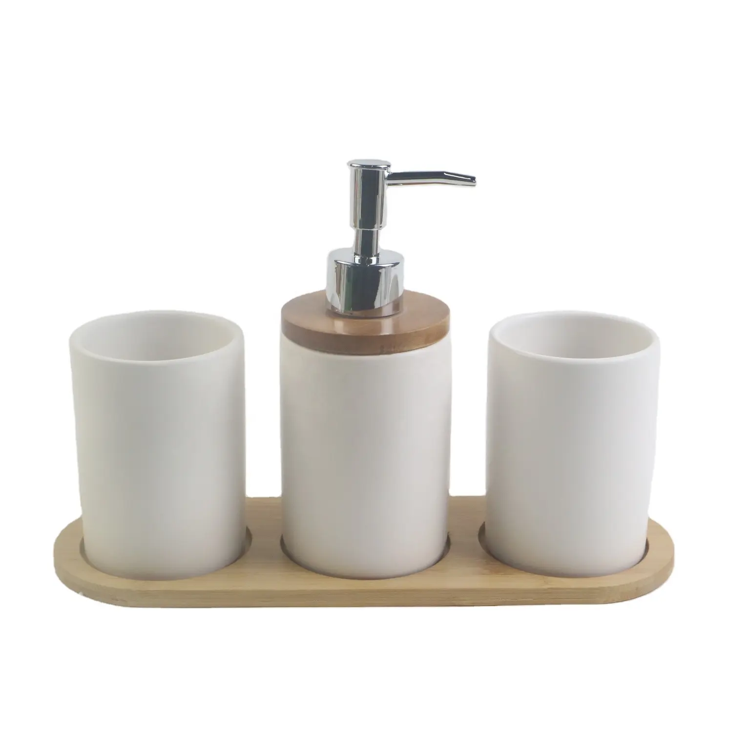Wholesales Luxury Diamond Hotel Bathroom Accessories Set 6 Piece  Ceramic with bamboo tray