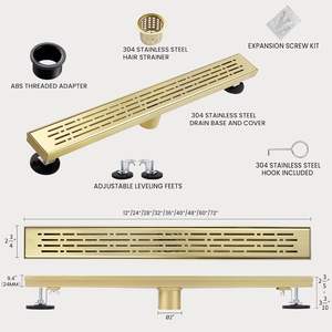 Desagüe de Piso Lineal para Ducha con Cubierta Extraíble, Antiolor, de Acero Inoxidable, para Baño, Garaje, Sótano - Product Image 4