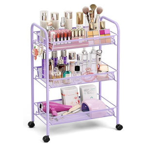 Panier de rangement en métal à 3 niveaux pour jouets, collations, bijoux et articles divers, chariot de rangement utilitaire en métal avec roulettes - Product Image 4