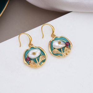 Pendientes de Estilo Pintura al Óleo Medieval para Mujer, Diseño Retro de Alta Gama, con Efecto de Goteo de Aceite, Lujo y Temperamento - Product Image 4