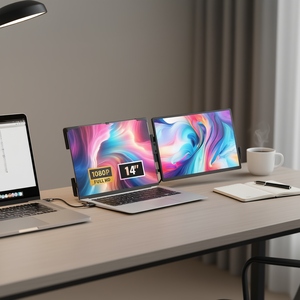 Écran portable double 14 pouces FHD IPS pour ordinateur portable, extension d'écran compatible USB C HDMI - Product Image 2