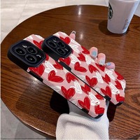 Red Line Love Heart Printing TPU Housse de téléphone portable en cuir artificiel pour Iphone 7 8 X Xr Xs 11 12 13 14 15 16 17 Pro Max