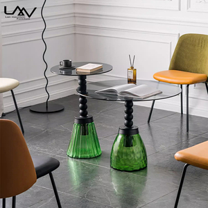 Villa de luxe moderne et légère pour salon table basse en verre vert ensemble de meubles table basse ronde pour hôtel - Product Image 1