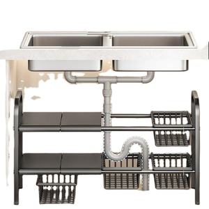 2-Tier Carbon Steel <b>Under</b>-Sink Kitchen Accessories Storage Rack <b>Under</b> Sink Organizer Adjustable Sliding Organizer Sink Cabinet - Product Image 1