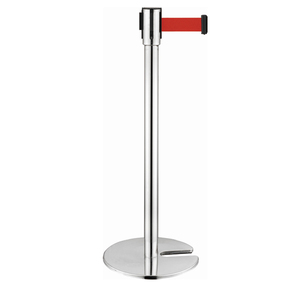 Black Sliver Stainless Steel Crowd Control Stanchion with Retractable <b>Belt</b> and Stackable Base - Product Image 2