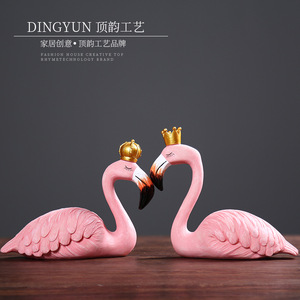 Dingyun Pink Flamingo Couple Resin Ornament 2pcs Living Room Desktop Decor Valentine'S Day Gift Contemporary Style - Product Image 1