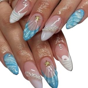 <span class=keywords><strong>Faux</strong></span> <span class=keywords><strong>ongles</strong></span> à porter, style européen et américain, très tendance, faits main, polyvalents, avec perles rose poudré, vente en gros - Product Image 1