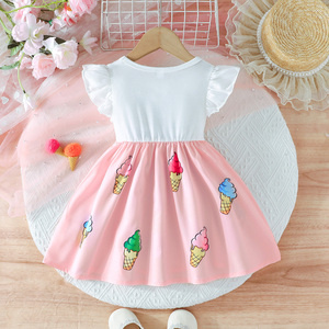 Lindo Vestido de Princesa para Bebés Niñas, Transpirable, con Volantes, Manga Corta, Estampado Floral y de Hielo, Ropa de Bebé para Fiestas de Verano - Product Image 2