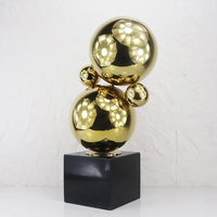 Sculpture de boules en marbre doré et noir poli miroir Tuohuangniu, sphères empilées abstraites, ornement de bureau moderne de luxe