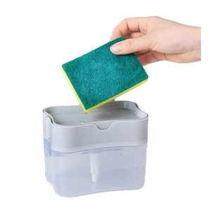 Distributeur de savon pour comptoir avec support pour éponge, organisateur de cuisine 2 en 1 pour le lavage de la vaisselle et le stockage de liquides, brosse de nettoyage - Product Image 6