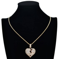 Bijoux Hip Hop Coeur Brisé Pendentif Collier Micro Pave Cubique Zircon Collier Couple Mode Personnalisé Hiphop Pendentif Femmes Hommes