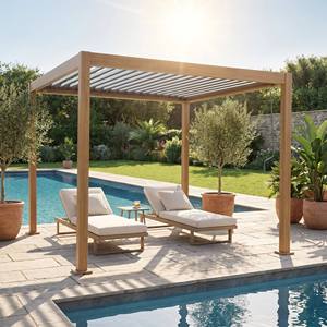 Pergola <span class=keywords><strong>de</strong></span> <span class=keywords><strong>jardin</strong></span> extérieure avec toit à lames orientables, <span class=keywords><strong>abri</strong></span> en aluminium imperméable pour terrasse et divertissements - Product Image 3