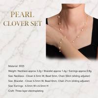 Élégant Ensemble de Bijoux en Argent Sterling S925 avec Perles et Nacre, Motif Trèfle, Collier, Bracelet et Boucles d'Oreilles, Style Vintage, Vente en Gros, Bijoux, Colliers