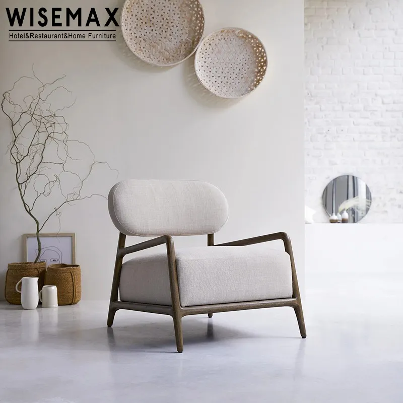 Wisemax เฟอร์นิเจอร์ทันสมัยแบบนอร์ดิกกรอบไม้ห้องนั่งเล่นผ้าลินินเก้าอี้พักผ่อนสำหรับบ้านสำนักงานโรงแรม